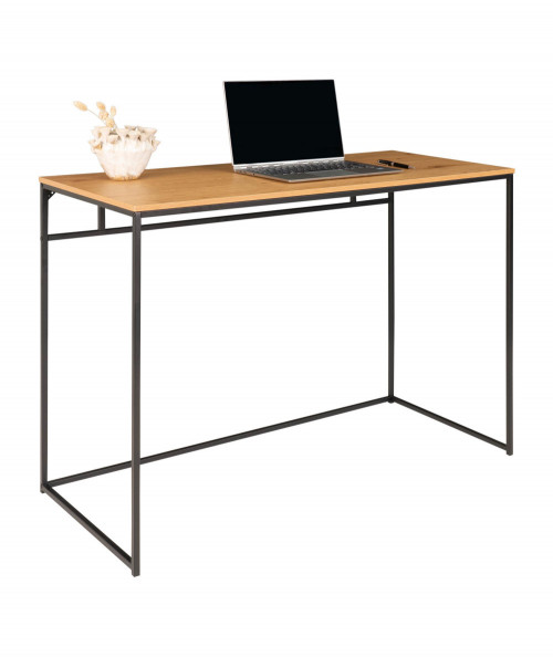 Vita skrivebord med træ bordplade