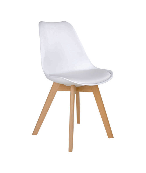 Molde Spisebordsstol - Stol i hvid med naturtræsben