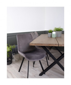 Drammen Spisebordsstol - Stol i grå velour med sorte ben
