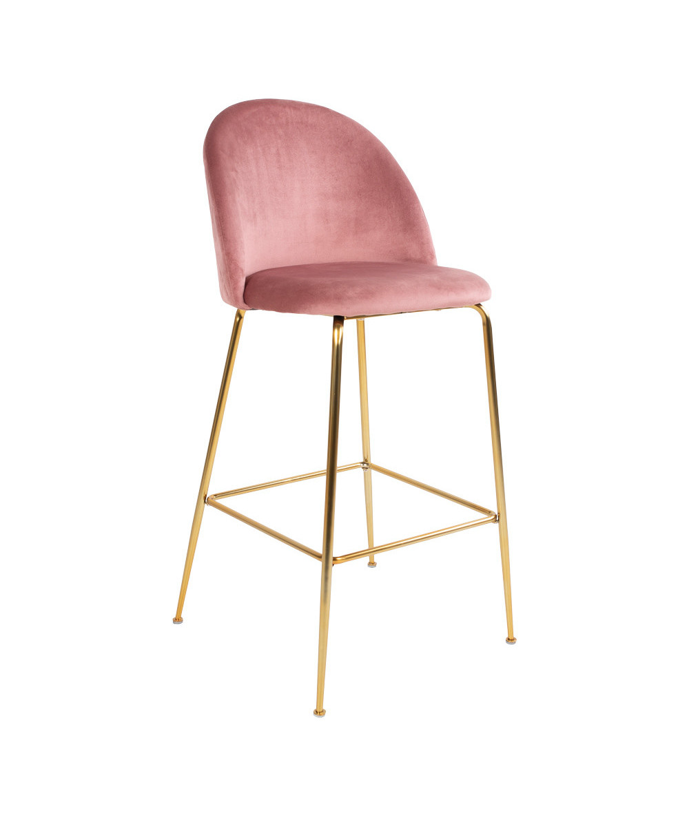 Lausanne Bar Chair - Barstol i rosa velour med ben i messing look