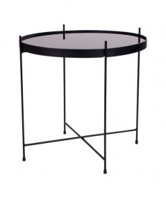 Venezia Sofabord - Hjørnebord i sort stål med glas ø48xh48cm
