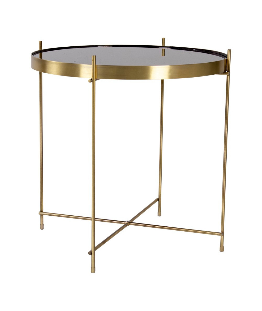 Venezia Sofabord - Hjørnebord i messing farvet stål med glas ø48xh48cm