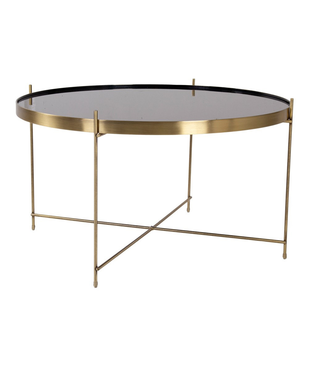 Venezia Sofabord - Hjørnebord i messing farvet stål med glas ø70xh40cm