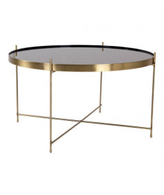 Venezia Sofabord - Hjørnebord i messing farvet stål med glas ø70xh40cm
