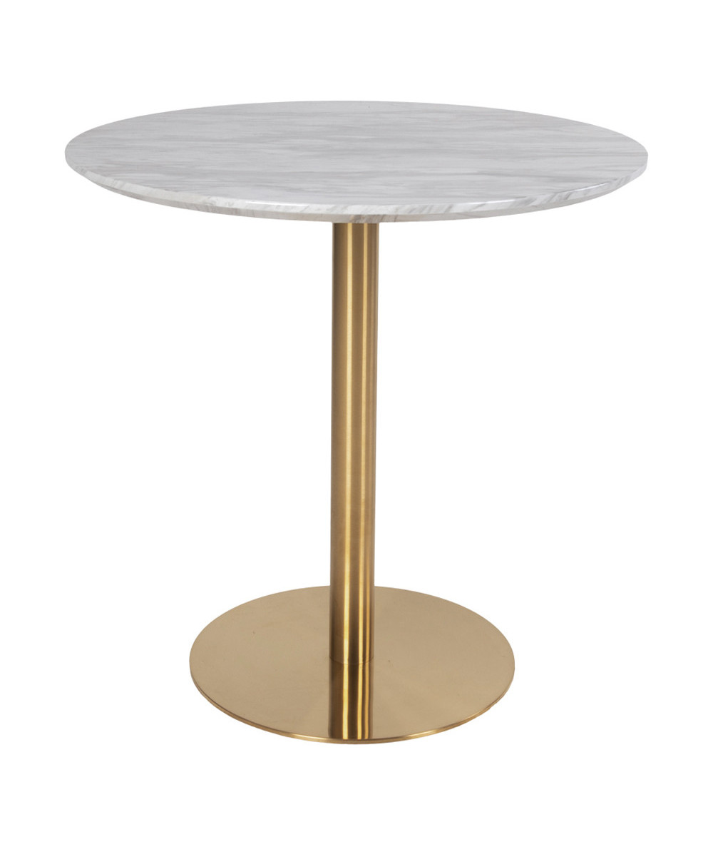 Bolzano Spisebord - Spisebord med top i marmor look og messing ben ø90x75cm