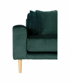 Lido sofa højrevendt i mørkegrøn velour med fire puder
