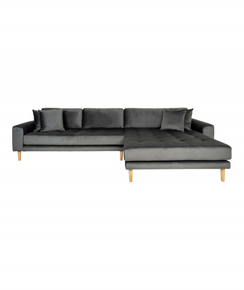 Lido lounge sofa højrevendt i mørkegrå velour med fire puder