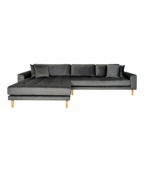 Lido lounge sofa venstrevendt i mørkegrå velour med fire puder