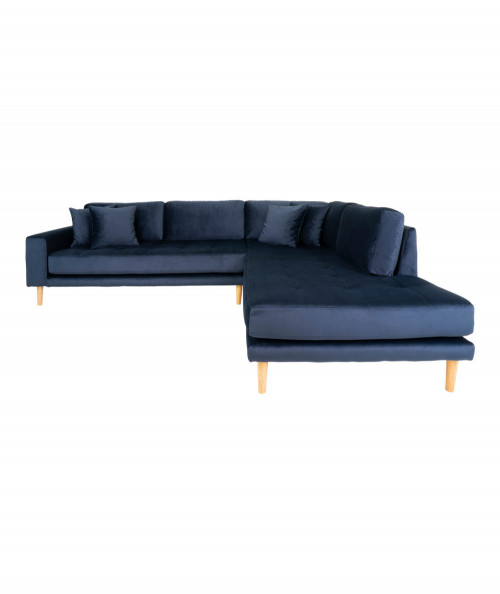 Lido hjørne sofa højrevendt i blå velour med fire puder