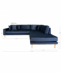 Lido hjørne sofa højrevendt i blå velour med fire puder