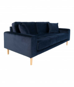 Lido 2,5 personers sofa i mørkeblåt velour med to puder.