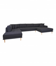 Lido U-sofa med åben ende højrevendt i mørkegrå med fire puder