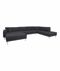 Lido U-sofa med åben ende venstrevendt i mørkegrå med fire puder