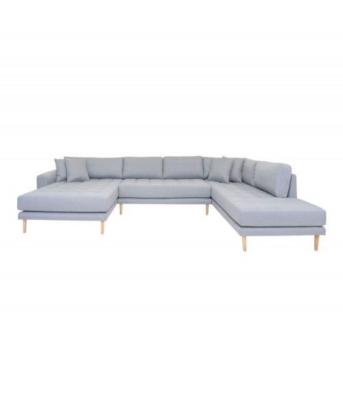 Lido U-sofa med åben ende venstrevendt i lysegrå med fire puder