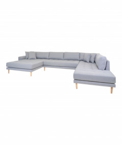Lido U-sofa med åben ende venstrevendt i lysegrå med fire puder