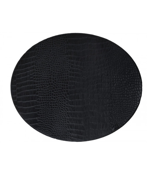 Oval dækkeserviet i sort slange mønster med hård overflade