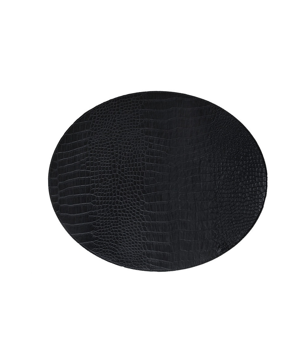 Oval dækkeserviet i sort slange mønster med hård overflade