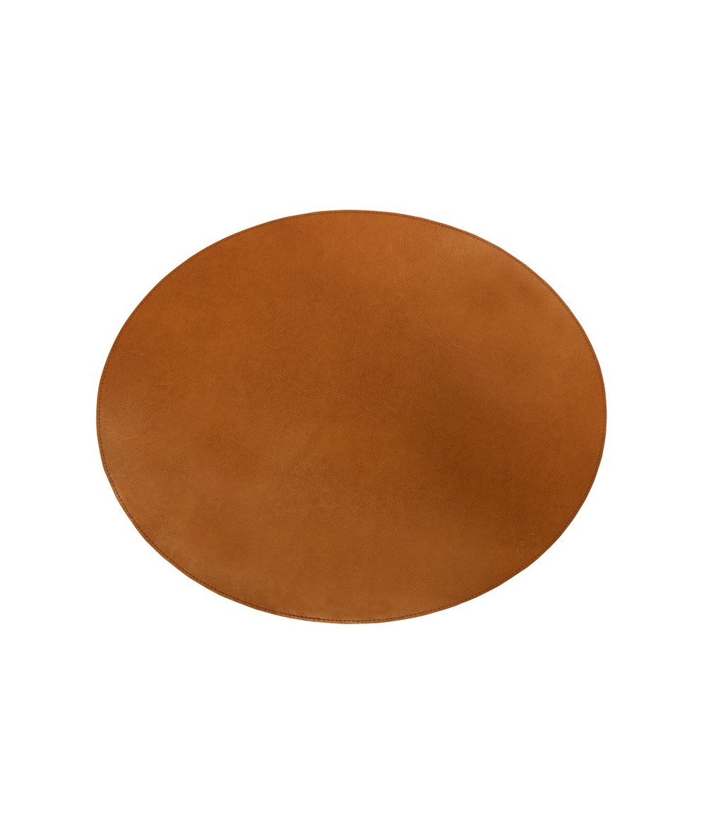 Oval dækkeserviet i cognac bonded læder